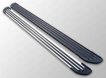 Пороги алюминиевые "Slim Line Silver" 1820 мм для Hyundai Santa Fe III Рестайлинг